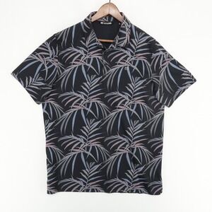 Travis Mathew Tropical Fusion Polo Shirt Mens XL Black Palm Leaf Short Sleeve